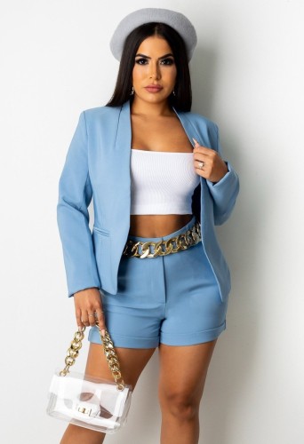 Office Blue Blazer and Shorts 2 Piece Suit