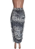 Leopard Print High Waist Ruffles Long Curvy Skirt