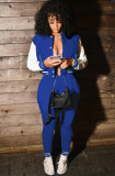 Blue and White Contrast Baseball Jacket and Pants 2PCS Set