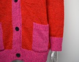 Contrast Color V-Neck Sweater Coat with Pockets
