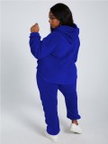 Blue Plush Hoodie and Pants 2PCS Set