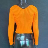 Knitted Orange Long Sleeve Cardigan