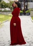 Red Slit Front Long Top and Shorts 2PCS Set