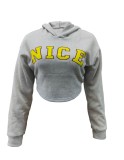 Letter Graphic Grey Cropped Hoodie