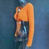 Knitted Orange Long Sleeve Crop Top