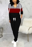 Colorblock Zipper Hooded Two Piece Tracksuit