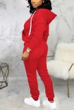 Red Zipper Hooded Two Piece Tracksuit