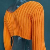 Knitted Orange Long Sleeve Crop Top