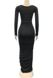Black Cut Out Ruched O-Ring Slit Maxi Dress