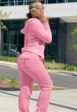 Pink Casual Hooded Zipper Tracksuit