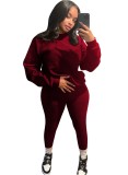 Burgunry Casual Solid Two Piece Set