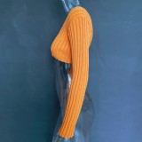 Knitted Orange Long Sleeve Crop Top