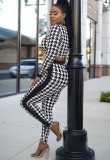 Houndstooth Print Crop Top and Pants Fitted 2PCS Set