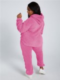 Pink Plush Hoodie and Pants 2PCS Set