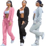 Black Casual Hooded Zipper Tracksuit