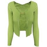 Knitted Green Long Sleeve Cardigan