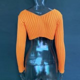 Knitted Orange Long Sleeve Crop Top