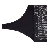 Black Rhinestone Cami Crop Top and Long Skirt 2PCS Set