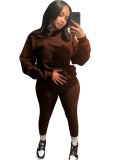 Brown Casual Solid Two Piece Set
