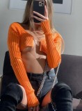 Knitted Orange Long Sleeve Crop Top