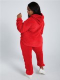 Red Plush Hoodie and Pants 2PCS Set