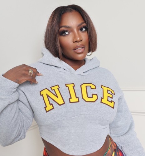 Letter Graphic Grey Cropped Hoodie