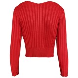Knitted Red Long Sleeve Cardigan