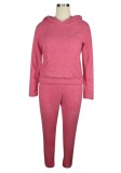 Pink Plush Hoodie and Pants 2PCS Set