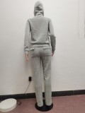 Grey Casual Hooded Zipper Tracksuit