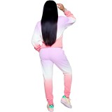 Casual Pink Gradient Sweatsuits with Hood