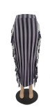 Gray Stripes Sides Fringe Bodycon Long Skirt