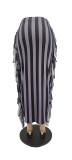 Gray Stripes Sides Fringe Bodycon Long Skirt