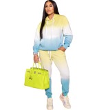 Casual Blue Gradient Sweatsuits with Hood