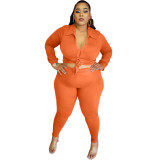 Plus Size Orange Blouse and Pants Two Pieces