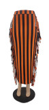 Orange Stripes Sides Fringe Bodycon Long Skirt