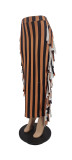 Brown Stripes Sides Fringe Bodycon Long Skirt