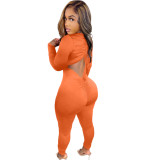 Orange Scrunch Butt Cut Out Sexy Bodycon Jumpsuits
