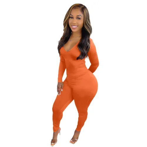 Orange Scrunch Butt Cut Out Sexy Bodycon Jumpsuits
