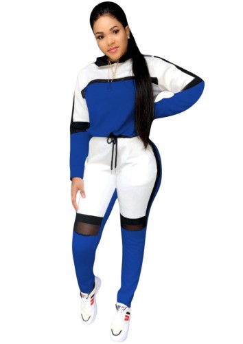 Blue Colorblock Long Sleeve Two Piece Seatsuits