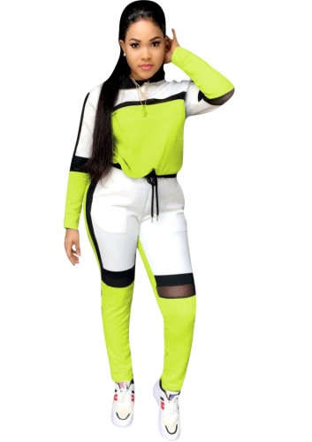 Green Colorblock Long Sleeve Two Piece Seatsuits