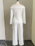 White off shoulder Irregular Office Blazer and Pants 2PCS Set