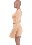 Light Orange Fitted Crop Top and Slit Mini Skirt 2PCS Set