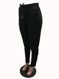 Black High Waist Drawstring Tight Pants