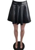 Black PU leather Retro Mini Skater Skirt