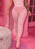 Pink High Waist Drawstring Tight Pants