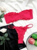 Hot Pink Bandeau Ruffle Bikini Set