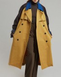 Contrast Color Long Sleeve Button Belted Long Coat
