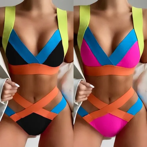 Multicolor Bandage Bikini Set