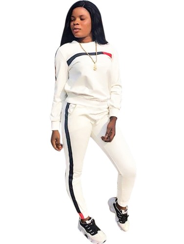 White Striped Detail Long Sleeve Sweatsuits