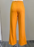 Yellow off shoulder Irregular Office Blazer and Pants 2PCS Set